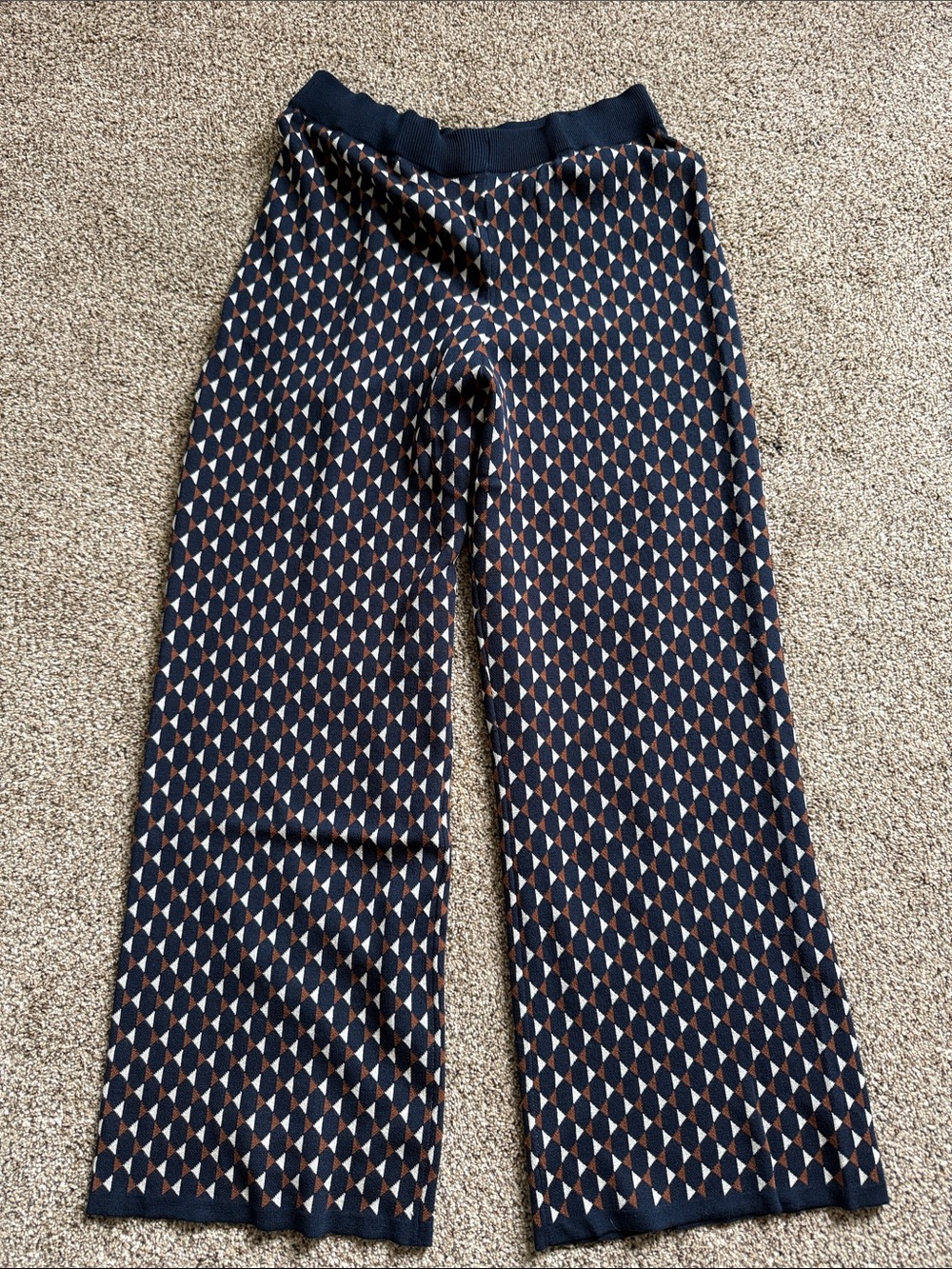 Joe Fresh Navy Wide-Leg Geometric Knit Pants